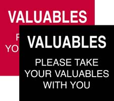 Sign: Valuables